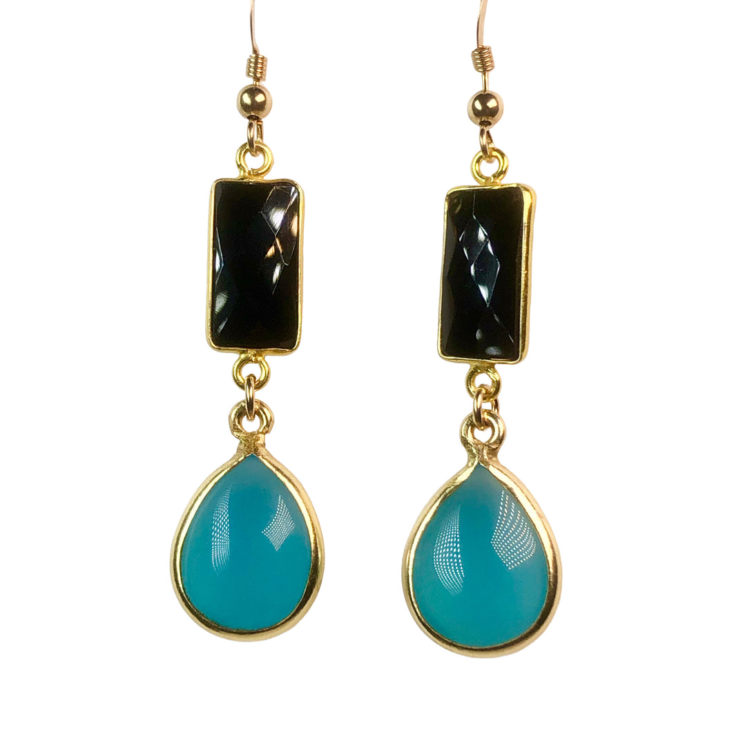 blue chalcedony and black onyx earrings